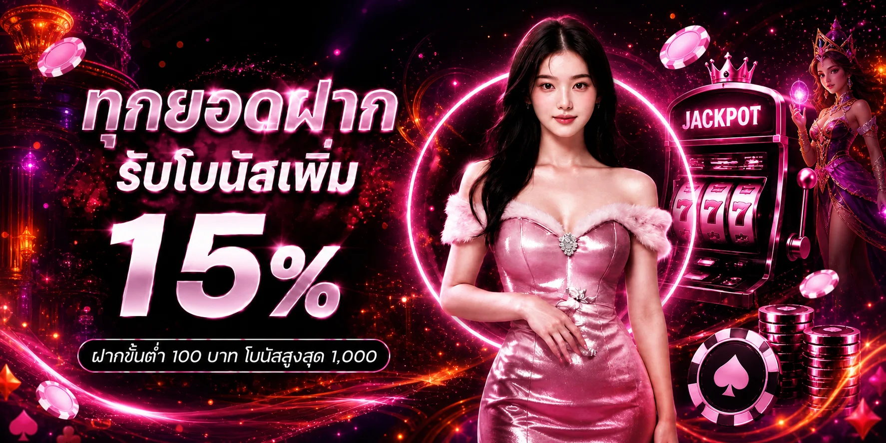 แบนเนอร์โบนัสฝาก KTVVIP พร้อมตัวละครแฟนตาซีและสล็อต